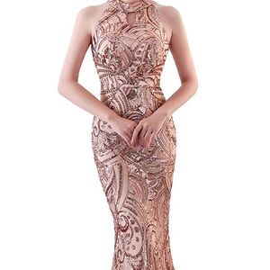 Mermaid style rose gold sequin dress